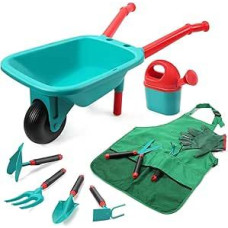 CUTE STONE Children's Garden Tools Set, Gardening Tool with Wheelbarrow, Watering Can, Gloves, Hand Rake, Shovel, Trowel, Hoe, Apron, Outdoor Indoor Toy Gift for Boys Girls