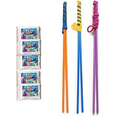 Bubble Brothers Giant Soap Bubbles Set of 3 Bubble Sticks and 25 Litre Soap Solution Powder 5 x 5 Litre Liquid for Children, Adults, Hand Made Beech Wood, Soap Bubbles Set