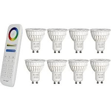 8x 4W GU10 RGB + CCT LED prožektorių spalvos keitimas ir CCT WW CW temperatūros reguliavimas, 8x 4W GU10 RGB + CCT LED prožektorių spalvos keitimas ir CCT WW CW temperatūros reguliavimas su 8 zonų nuotolinio valdymo pulteliu (8x FUT103 + FUT089)