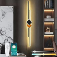LED Indoor Wall Light, Dimmable Wall Lamp with Remote Control, 2.4 GHz, 27 W, 120 cm, Modern Wall Light, Black, 10-100% Brightness Adjustment for Bedroom, Living Room, Corridor, 3000K-6000K