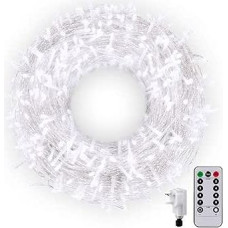 50 m 300 LED lauko pasakų žibintai Pagrindiniai valdomi lauko ilgų pasakų žibintai įjungti mirgėjimo šviesos vandeniui atsparūs 8 režimai su nuotolinio valdymo pulteliu vidaus sodo kambario Velykų dekorui (baltas)