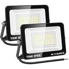 RIGIDON 2 x 75 W LED lauko prožektorius, 7500 LM lauko prožektorius, 6000 K Cool White IP66 vandeniui atsparus LED prožektorius, lauko šviestuvas sodui, kiemams, garažui, viešbučiui, sporto aikštelei, dirbtuvėms