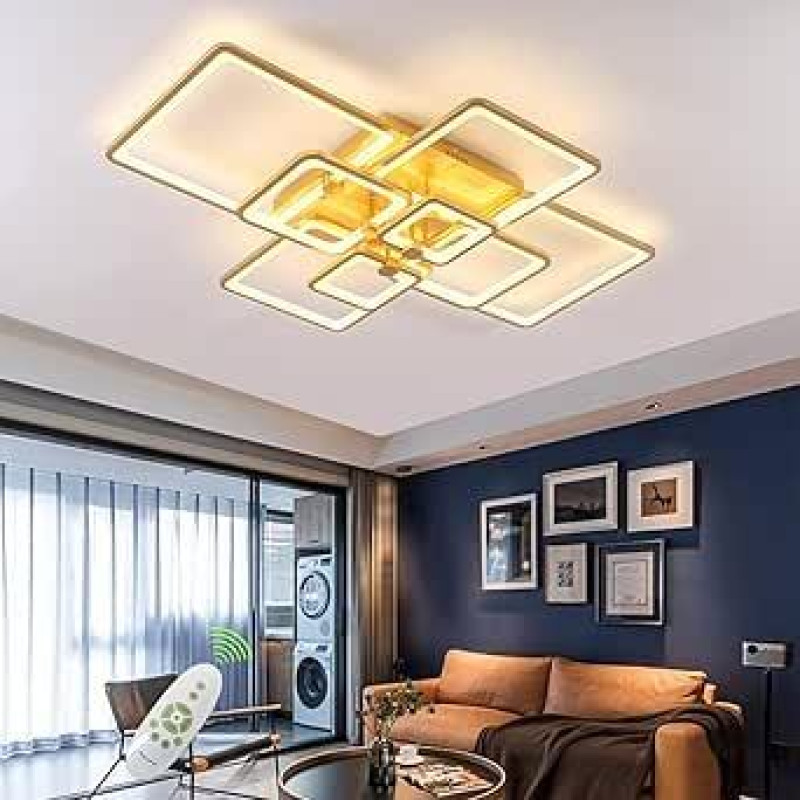 Modernus lubų šviestuvas LED lubų šviestuvas Dimmable Gold su nuotolinio valdymo pulteliu L 140 cm 120 W 8 Stačiakampio formos LED lubų šviestuvas Svetainės lempa Lubų miegamojo lempa
