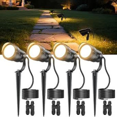 HIBOITEC 4 vnt. 12 W sodo apšvietimo su maitinimo kabelio jungtimi, žemos įtampos LED sodo prožektorius IP65 vandeniui atsparus sodo žibintas, 2700 K šiltos baltos spalvos sodo lempos, skirtos sodo žolei, medžiui
