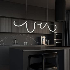 Modern Linear Pendant Light, Black, Height-Adjustable LED Pendant Light with DIY Light Strip Made of Soft Silicone for Dining Room, Kitchen and Living Room