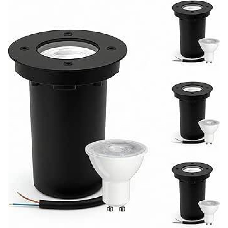 JNR 4 lauko grindų prožektorių rinkinys, GU10, IP67, atsparūs vandeniui, su LED, 5 W, 3000 K, šiltai balta, įleidžiami grindų prožektoriai, lauko 230 V grindų šviestuvai, juodos spalvos
