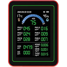 Oro kokybės peilis 18 in 1 CO2 TVOC HCHO PM 2,5 PM10 Temp Drėgmės nustatymo testeris, skirtas naudoti patalpose Baterija veikianti duomenų atmintis Juoda, numatytoji