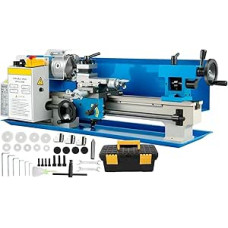 Metalo tekinimo staklės, mini metalo tekinimo staklės, 7 x 14 colių, 550 W, 180 350 mm, kintamo greičio, su 3 žiaunų laikikliu, skirtos metalo apdirbimo staklėms, mažos ir nešiojamos