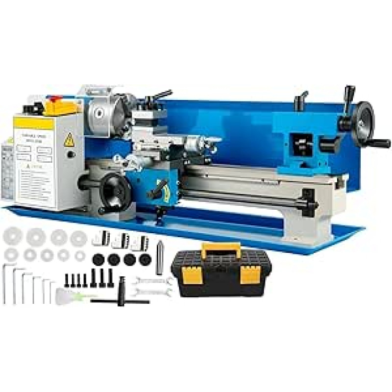 Metalo tekinimo staklės, mini metalo tekinimo staklės, 7 x 14 colių, 550 W, 180 350 mm, kintamo greičio, su 3 žiaunų laikikliu, skirtos metalo apdirbimo staklėms, mažos ir nešiojamos