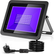 UV juodos šviesos prožektorius 100 W, 365 nm LED juodos šviesos lempa IP66 vandeniui atsparus UV prožektorius su kištuku, prožektorius, skirtas apšvietimui vakarėlio švytėjimo vakarėlyje, diskotekų baras