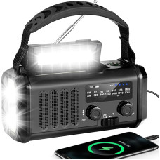 Crank Radio, Emergency Radio with 20000 mAh Power Bank, AM/FM Construction Site Radio, Crank & 3-Way Solar Radio with World Receiver (Black)