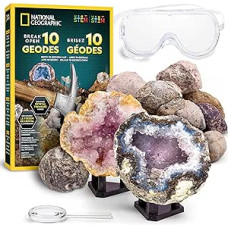 Blue Marble NATIONAL Geographic 10 Premium Break Up Geodes - Includes Goggles & Stand - Mint Experiment Kit, Geology Gift for Kids