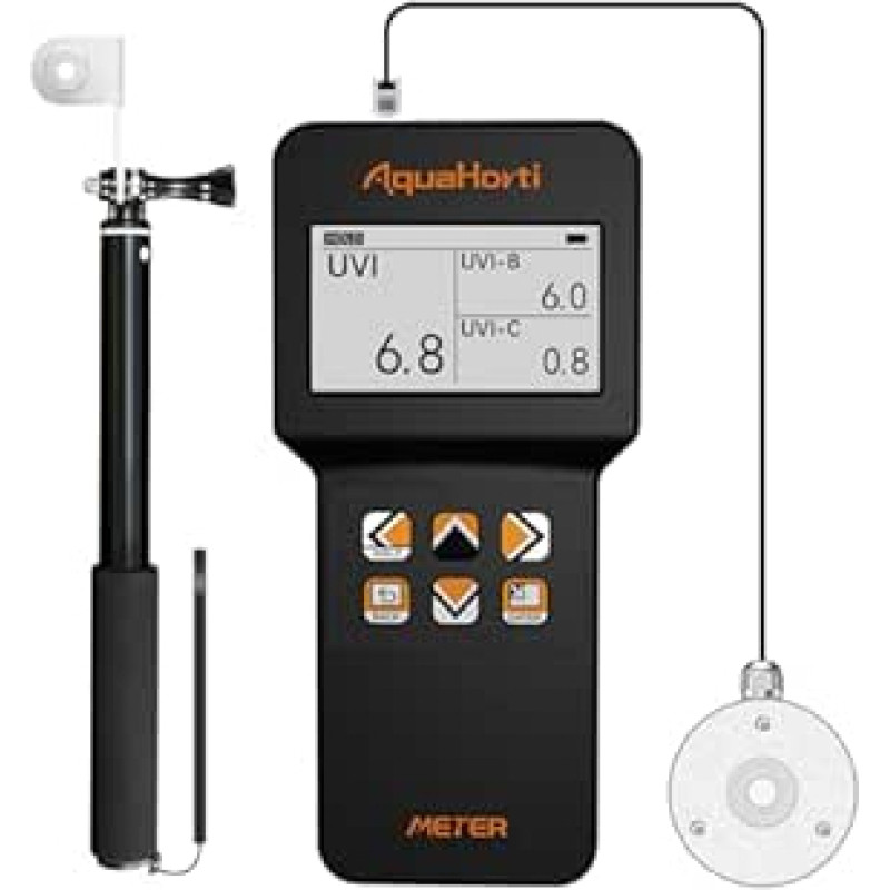 AH-UVCBA Šviesos matuoklis, UVB, UVC, UVC, UVC švitinimo intensyvumas, UVA įrašas w/m² UVC pasiskirstymas. UVA.