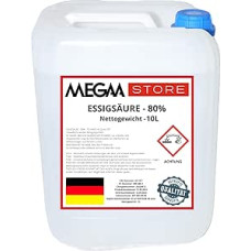 Megaastore Acetic Acid 80% (E260) (UN2790), Ideal as a Cleaner and Descaler for Home and Patio, 1 x Carnister 10 L