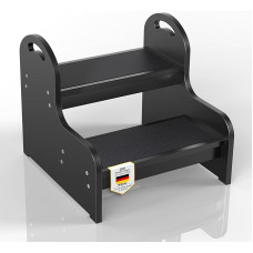 Wood 2 Tritthocker für Kinder und Erwachsene mit Rutschfester Trittfläche, Anti-Rutsch-Hochleistung 2-Schritt-Ladder, Kinderstuhl für Badewanne/Toilette/Küche/Bett (Schwarz B)