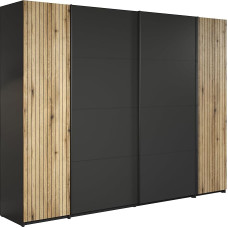 trendteam smart living - Esteban Wardrobe - Anthracite / Evoke Oak - Sliding Door Wardrobe with 14 Compartments and 2 Clothes Rails - (W x H x D) 270 x 205 x 58 cm - Elegant Groove Look