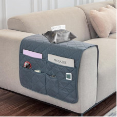 SITAKEGS Waterproof Sofa Armrest Organiser, Non-Slip Couch Armchair Caddy Storage Bag with 6 Pockets, Sofa Arm Chair Covers, Storage Bag, Couch, TV Remote Control (Grey)