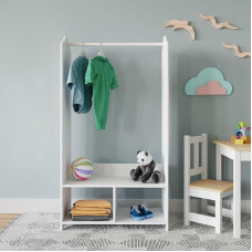 URBNLIVING Kids Clothes Rail MDF Wooden Hanging Storage Shelves and Mirrors Free Standing Wardrobe (White)