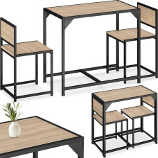 tectake 3 dalių pramoninio dizaino valgomojo komplektas 2 asmenims, medinis + metalinis, valgomojo kambario komplektas su valgomojo stalu ir 2 kėdėmis, juodas metalinis rėmas (šviesi pramoninė mediena, Sonomos ąžuolas)