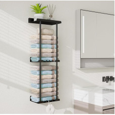 Feligio Towel Rail No Drilling Black 3 Levels Towel Holder Black Wall with Towel Hook Guest Towel Holder No Drilling for Kitchen and Bathroom