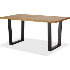 KHG Valgomojo stalas iš ąžuolo masyvo, alyvuotas, su U formos rėmu, juodas - 160 x 90 cm - 4-6 asmenims - modernus valgomojo stalas su tvirtu metaliniu rėmu, virtuvės stalas, maksimali apkrova 100 kg