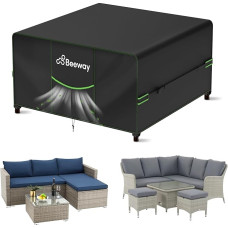 BEEWAY Gartenmöbel-Abdeckung mit Lüftungsschlitz, wasserdicht, für Terrasse, Rattan, Sofa, Tisch, Stuhl-Set, Abdeckung - 420D Oxford-Gewebe, winddicht - Würfel/Quadrat 202 x 202 x 90 cm