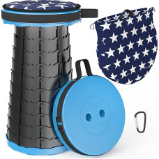 ALEVMOOM sulankstoma taburetė, teleskopinė taburetė su pagalvėle, karabinu ir krepšiu, paprasta ir nešiojama, stovyklavimo taburetė, skirta kepsniams, žvejybai, žygiams, sodui, didžiausia 200 kg apkrova