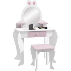 ZONEKIZ Children's Dressing Table with Mirror and Stool, Children's Dressing Table Girls with Drawer, Storage Compartment, Rabbit Design, for Age 3-6 Years - White and Pink