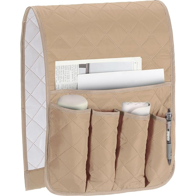 1 x porankis Organizatorius su 5 kišenėmis, skirtas lovos sofos nuotolinio valdymo laikikliui Žurnalas Telefonas Knyga Akiniai (smėlio spalvos, 35 x 13 colių)