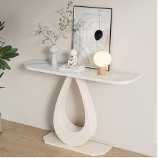 Moderner Eingangstisch mit Marmorplatte und Metallsockel, stilvolle Konsole, Sofatisch für Foyer, Wohnzimmer, Korridor, Weiß, 100 cm