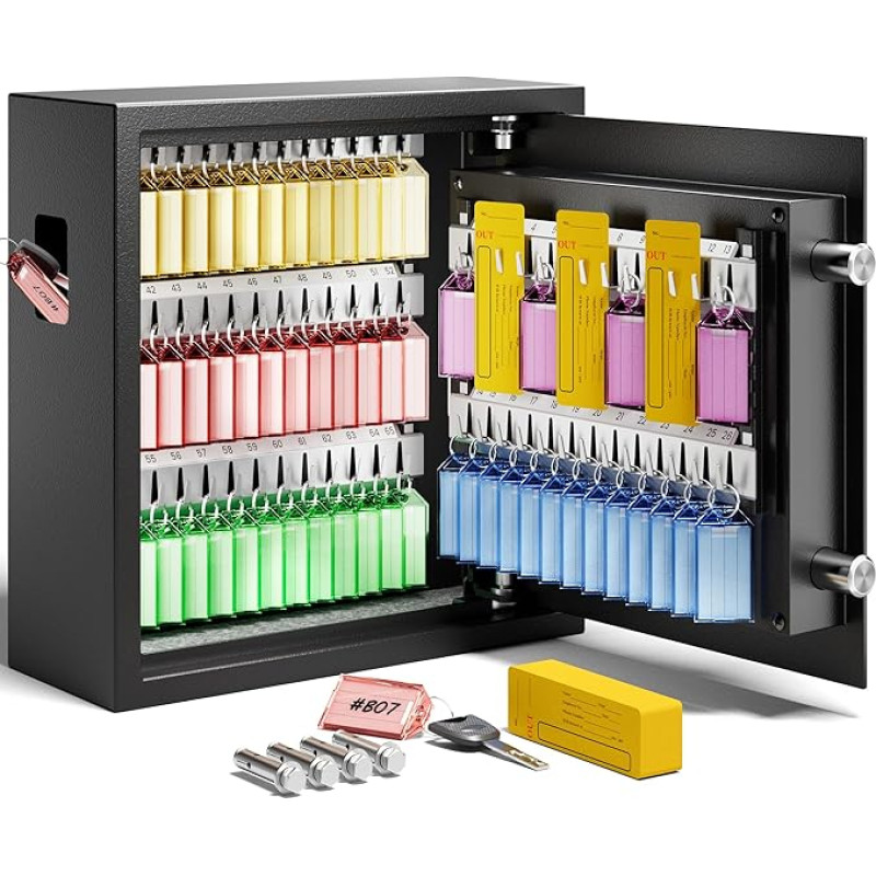 KornerBatl Elektroninis raktų seifas su 65 raktais, tvirtinamas prie sienos, su indėlių lizdu ir pritaikomomis etiketėmis, sieninis raktų seifas su kodu, skirtas namų biurui