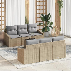 Rantry 7-teiliges Garten Sofa Set mit Kissen Beige Poly Rattan Gartenlounge Modelis3355279