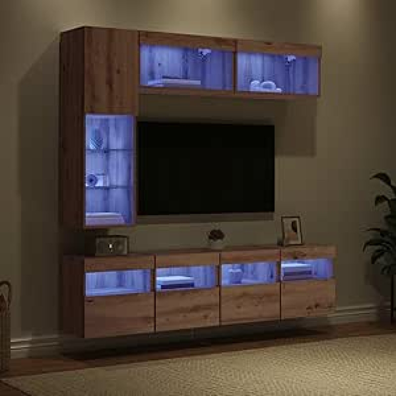 Wohnzimmermöbel-Set, TV-Wandeinheit, TV-Möbel, modern, Eiche, handgefertigt, Holz