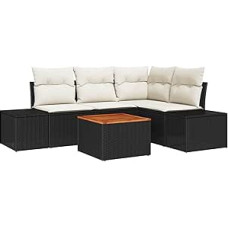 Rantry 5-teiliges Garten Sofa Set mit Kissen in Schwarz Poly Rattan Akazie Gartenlounge Modelis3356619