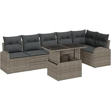 Rantry 7-teiliges Garten Sofa Set mit Kissen Grau Poly Rattan Gartenlounge Model3348655