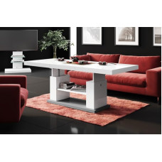 HU Design HN-777 Kavos staliukas blizgus, reguliuojamo aukščio, ištraukiamas, baltas / pilkas