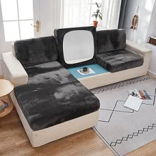 Įtempiamas pagalvėlės dangtelis, aksomo sofos pagalvėlė Slipcover, baldų apsauga sofos dangtelis su elastingu dugnu Chaise Longue atlošo - tamsiai pilka-L-2 sėdynės
