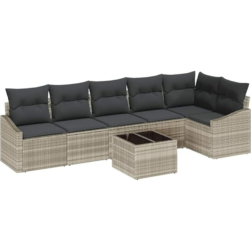 Rantry 7-teiliges Garten-Sofa-Set mit Kissen Grau Poly Rattan Gartenlounge Modelis3346752