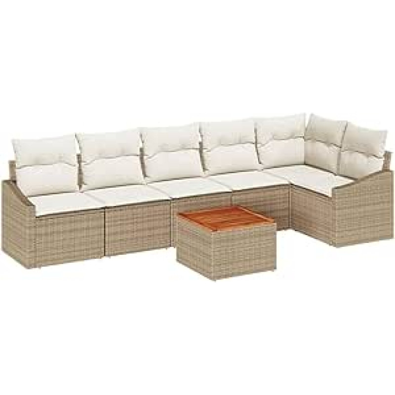 Rantry 7-teiliges Garten-Sofa-Set mit Kissen Beige Poly-Rattan Akazie Gartenlounge Modelis3347841
