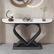 Langer Konsolentisch im Industriestil - Schmaler Sofatisch für den Eingangsbereich mit herzförmigem Metallfuß, moderne Akzentmöbel für den Flur für Wohnzimmer und Eingangsbereich, 150 cm (59