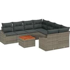 Rantry 9-teiliges Garten Sofa Set mit Kissen Grau Poly Rattan Akazie Gartenlounge Model3356480