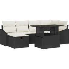 7-teiliges Garten Sofa Set mit Kissen Schwarz Poly Rattan Gartenlounge Model3359834