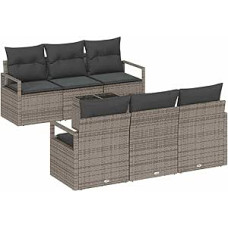 7-teiliges Garten-Sofa-Set mit Kissen Grau Poly-Rattan, 2-Sitzer Garten-Sofa mit Kissen Grau Poly-Rattan Gartenlounge Modelis3346269