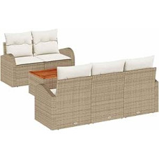 6-teiliges Garten-Sofa-Set mit Kissen Beige Poly Rattan Akazie Gartenlounge Modelis3347519