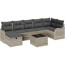 Sofa Set mit Kissen mit Speicher 8 pcs Hellgrau Poly-Rattan Gartenmöbel Model3359011