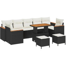 10 dalių sodo sofos komplektas su kilimais Schwarz Poly-Rattan Akazie Gartenlounge Model3363030