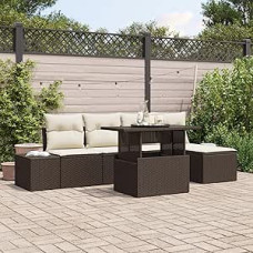 6 dalių sodo sofos komplektas su kilimais Braun Poly Rattan Gartenlounge Modelis3349164
