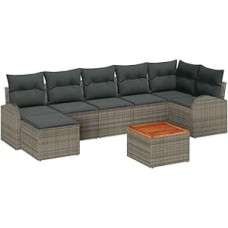 8-teiliges Garten Sofa Set mit Kissen Grau Poly Rattan Akazie, 2-Sitzer Garten Sofa mit Stauraum & Kissen Grau Poly Rattan Gartenlounge Model3356277