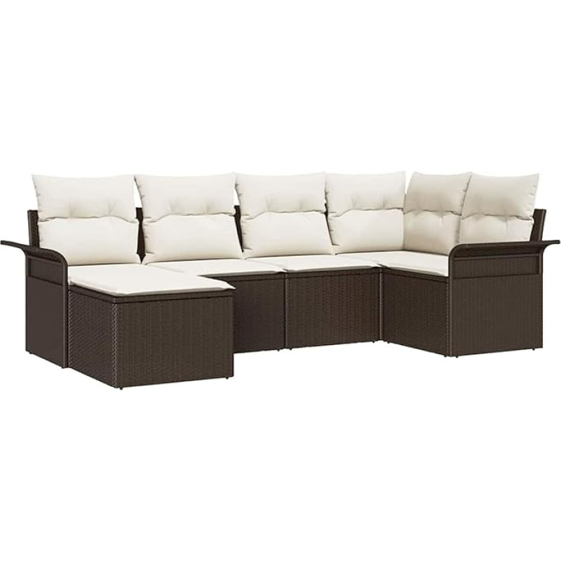 6-teiliges Garten-Sofa-Set mit Kissen in Braun aus Poly-Rattan, 2-Sitzer Garten-Sofa mit Stauraum & Kissen in Braun aus Poly-Rattan Gartenlounge Modelis3354097