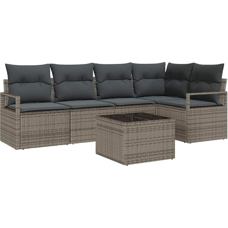 5-teiliges Garten Sofa Set mit Kissen Schwarz Poly Rattan, 2-Sitzer Garten Sofa mit Stauraum & Kissen Grau Poly Rattan Gartenlounge Modelis3355058